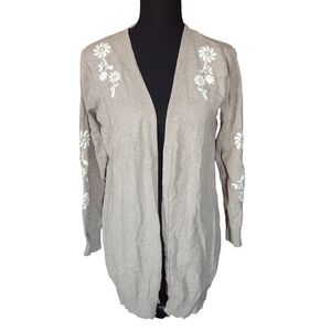Aeada Floral Embroidered Open Front Cardigan Sz M